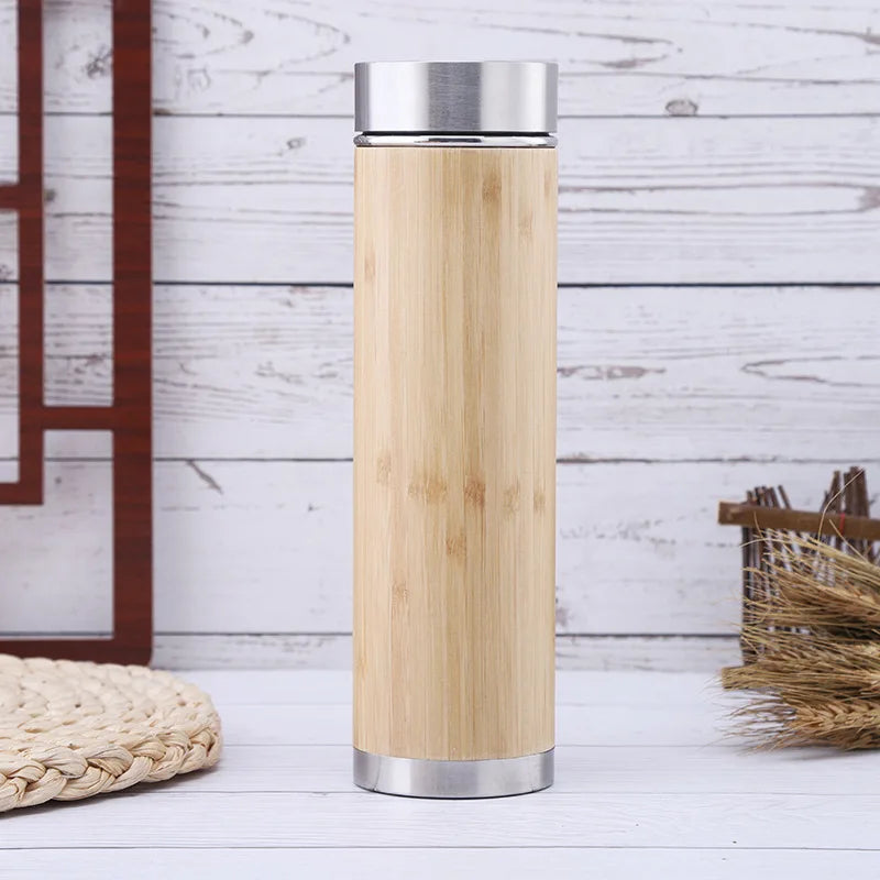 Bamboo Crafts Bamboo Tea Thermos Steel Double Wall Coffee Tea Bamboo Vacuum Flask 400-500ml Chef's Market