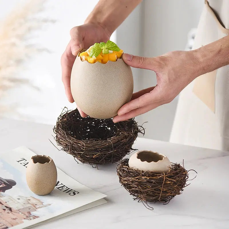 Creative Bird's Nest Decoration Dessert Bowl, Eggshell Bowl, Ceramic Tableware, Baking Pudding Bowl, Egg Steamer, Kitchenware colegio culinario de morelia