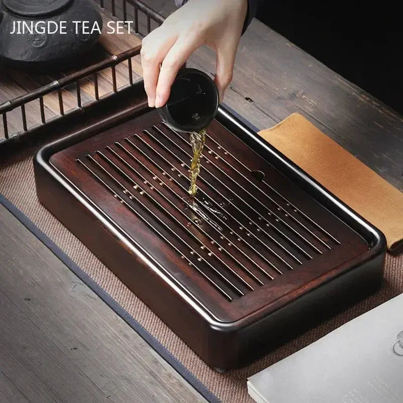 Black Ebony Tea Tray Household Solid Wooden Tea Tray Drainage Water Storage Tea Board Chinese Tea Table Decor Home Accessories colegio culinario de morelia