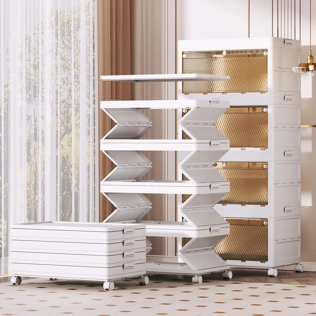 1/2/3/4/5 Layer Folding Storage Cabinet Storages Cabinet Waterproof Dustproof With Swivel Wheel Kitchen Bedroom Living Room colegio culinario de morelia
