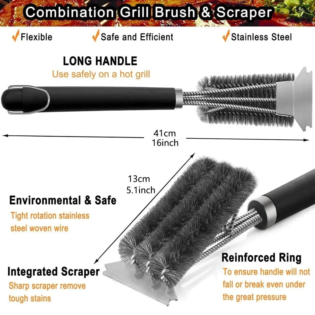 Barbecue cleaning brush, brush and scraper in one, Handle BBQ brush with Stainless Steel Bristles, Suitable for Outdoor Grill colegio culinario de morelia