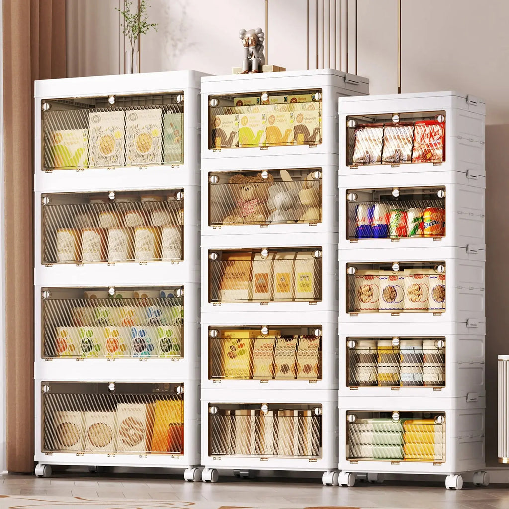 1/2/3/4/5 Layer Folding Storage Cabinet Storages Cabinet Waterproof Dustproof With Swivel Wheel Kitchen Bedroom Living Room colegio culinario de morelia