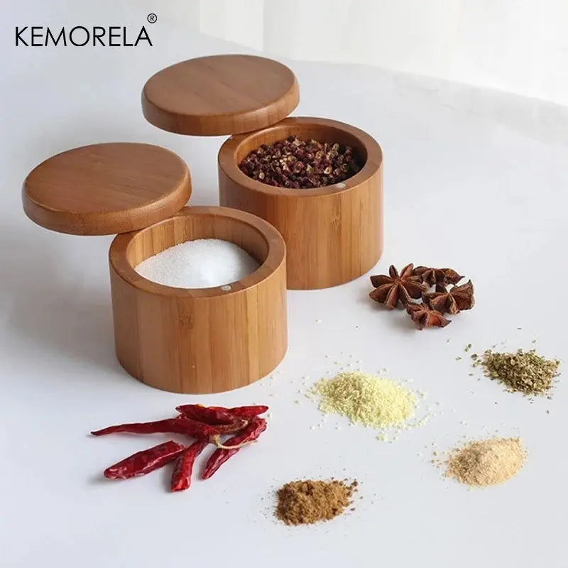 1PC Bamboo Wooden Salt Box with Magnetic Swivel Lid - Kitchen Storage Container for Spices Herbs And Condiments colegio culinario de morelia