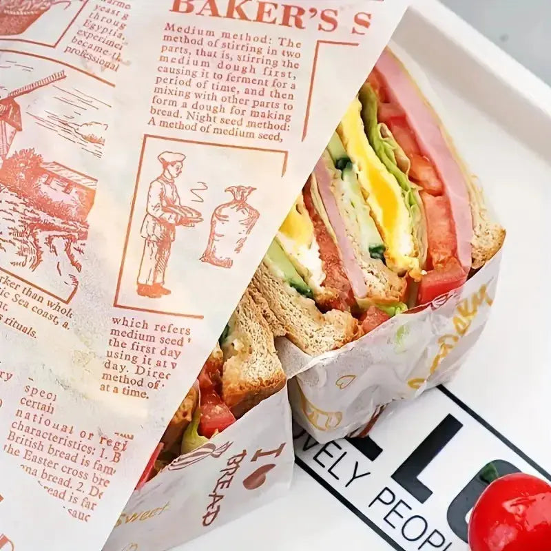 100Pcs Colorful Patterned Greaseproof Paper Food Wrapping Paper Wax Paper for Baking Sandwiches Hamburgers Snack Basket Liners colegio culinario de morelia
