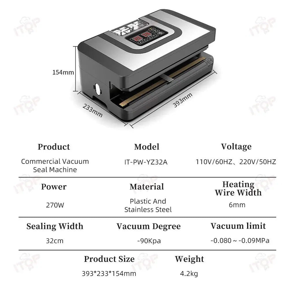 ITOP Vacuum Sealer -90Kpa 32cm Length Sealing Commercial Sealer Machine Dry Wet Food Packaging Machine colegio culinario de morelia