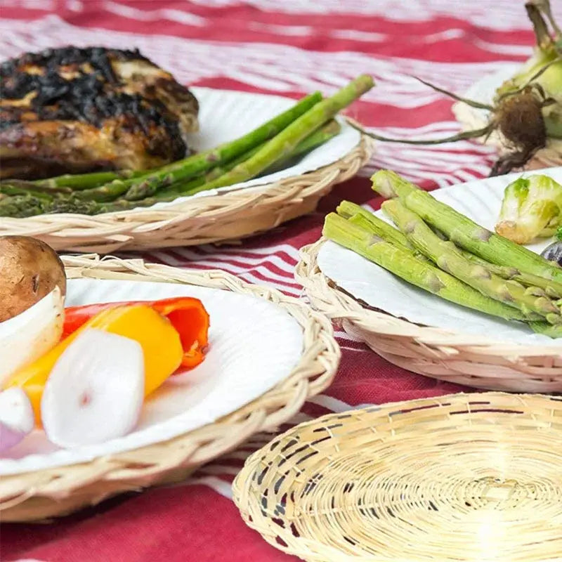 Bamboo Paper Plate Holder - 10 Inch Round Woven Plate Holder, Reusable Paper Plate Holders For Picnic Party colegio culinario de morelia