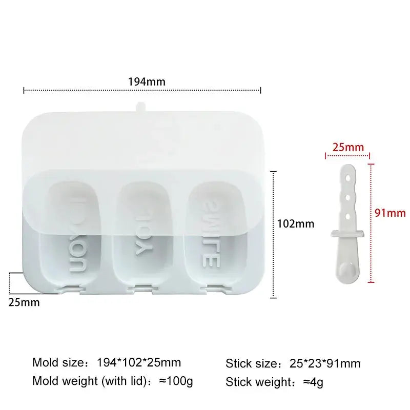 Homemade Popsicle 3-Cavity Ice Cream Mold Food Grade Silicone Letters JOY SMILE COOL YUM DIY Ice Lattice Ice Pop Molds colegio culinario de morelia