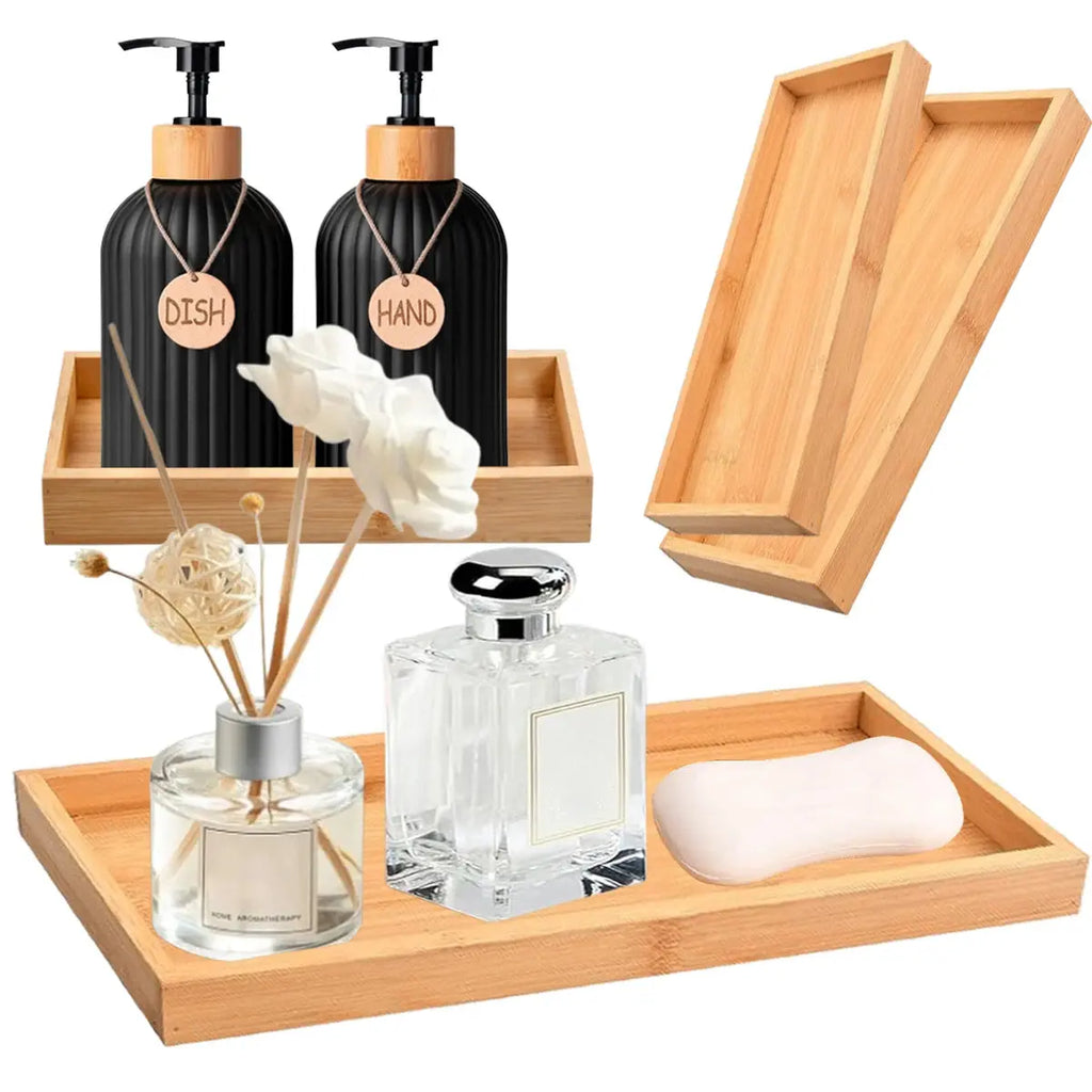 Bamboo Tray Soap Dispenser Storage Rack Drawer Organizer Multi Use Bathroom Counter Tray Food Coffee Tea Snack Tray Decor Tool colegio culinario de morelia