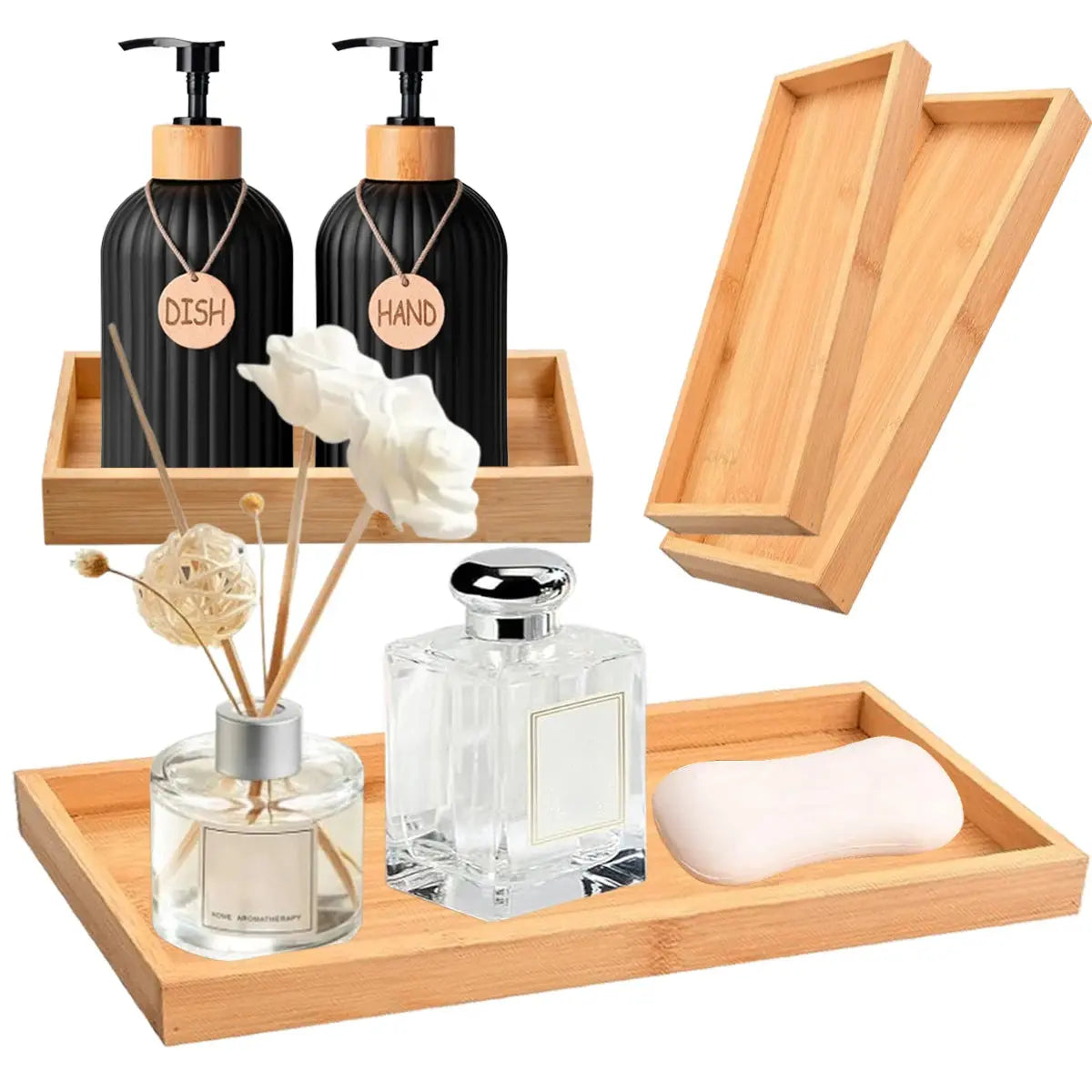 Bamboo Tray Soap Dispenser Storage Rack Drawer Organizer Multi Use Bathroom Counter Tray Food Coffee Tea Snack Tray Decor Tool colegio culinario de morelia