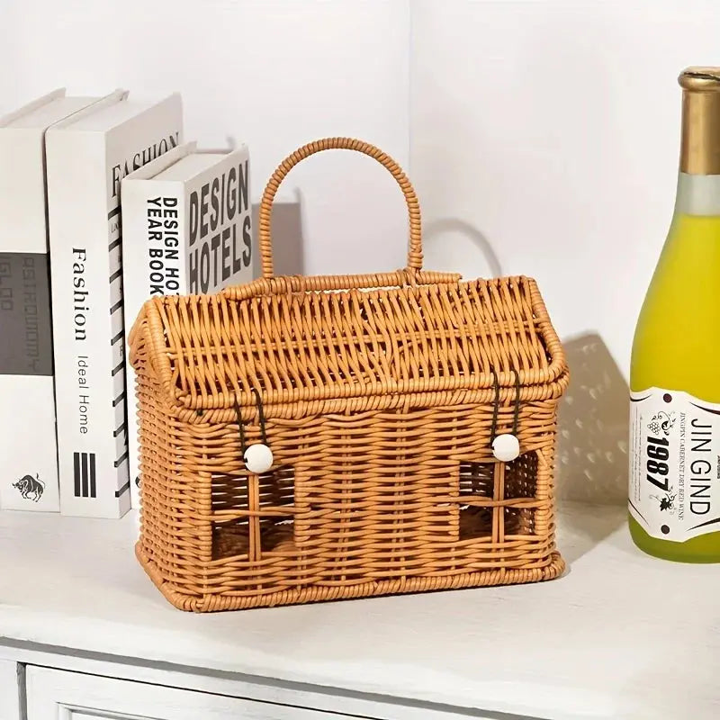 1pc PE Woven Picnic Basket, Handmade Storage Tote Bag for Outdoor, Durable & Lightweight Carry Very Suitable for Picnic Use colegio culinario de morelia