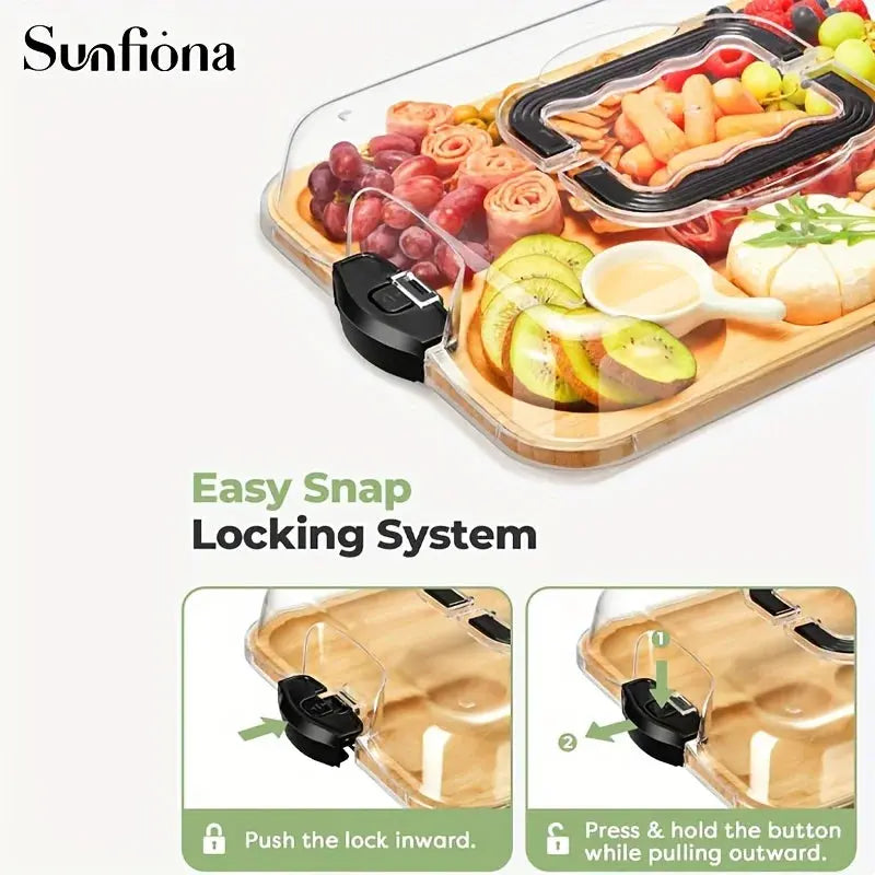 1-piece Eco-friendly Bamboo Cheese Board with Safety Snap-on Acrylic Lid - Portable Food Tray for Camping, Parties, Restaurants colegio culinario de morelia