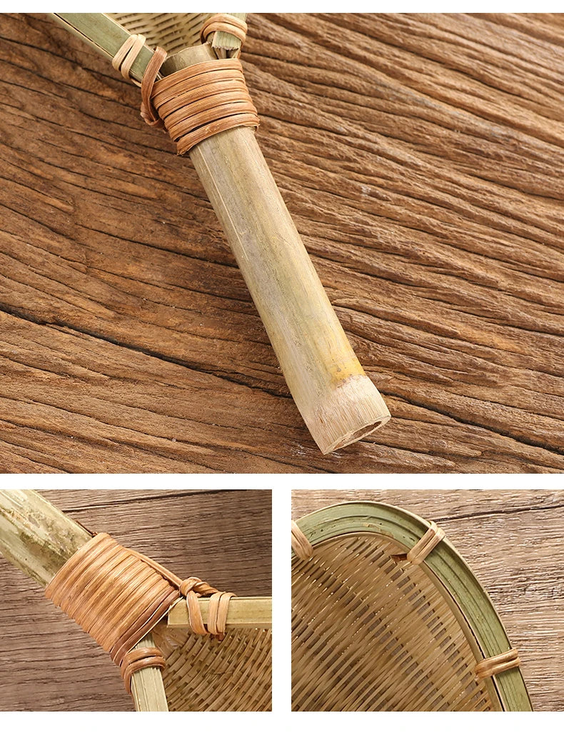 Bamboo weaving colander kitchen bamboo dustpan draining bamboo basket rice sieve scoop fruit basket kitchen storage organizer Chef's Market