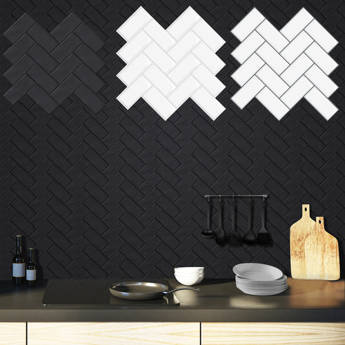 10 Pieces Peel and Stick Herringbone Wall Tiles DIY Kitchen Backsplash Big SIze Wall Sticker Waterproof Vinyl Wallpaper for Home Chef's Market