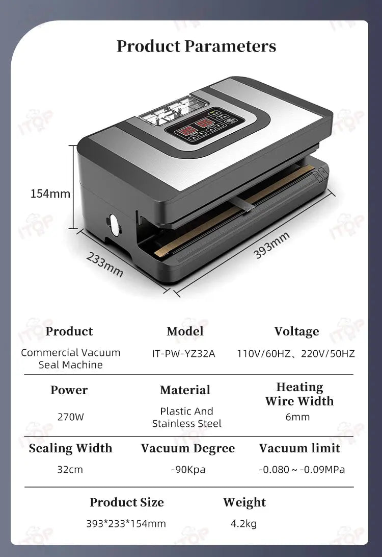 ITOP Vacuum Sealer -90Kpa 32cm Length Sealing Commercial Sealer Machine Dry Wet Food Packaging Machine colegio culinario de morelia