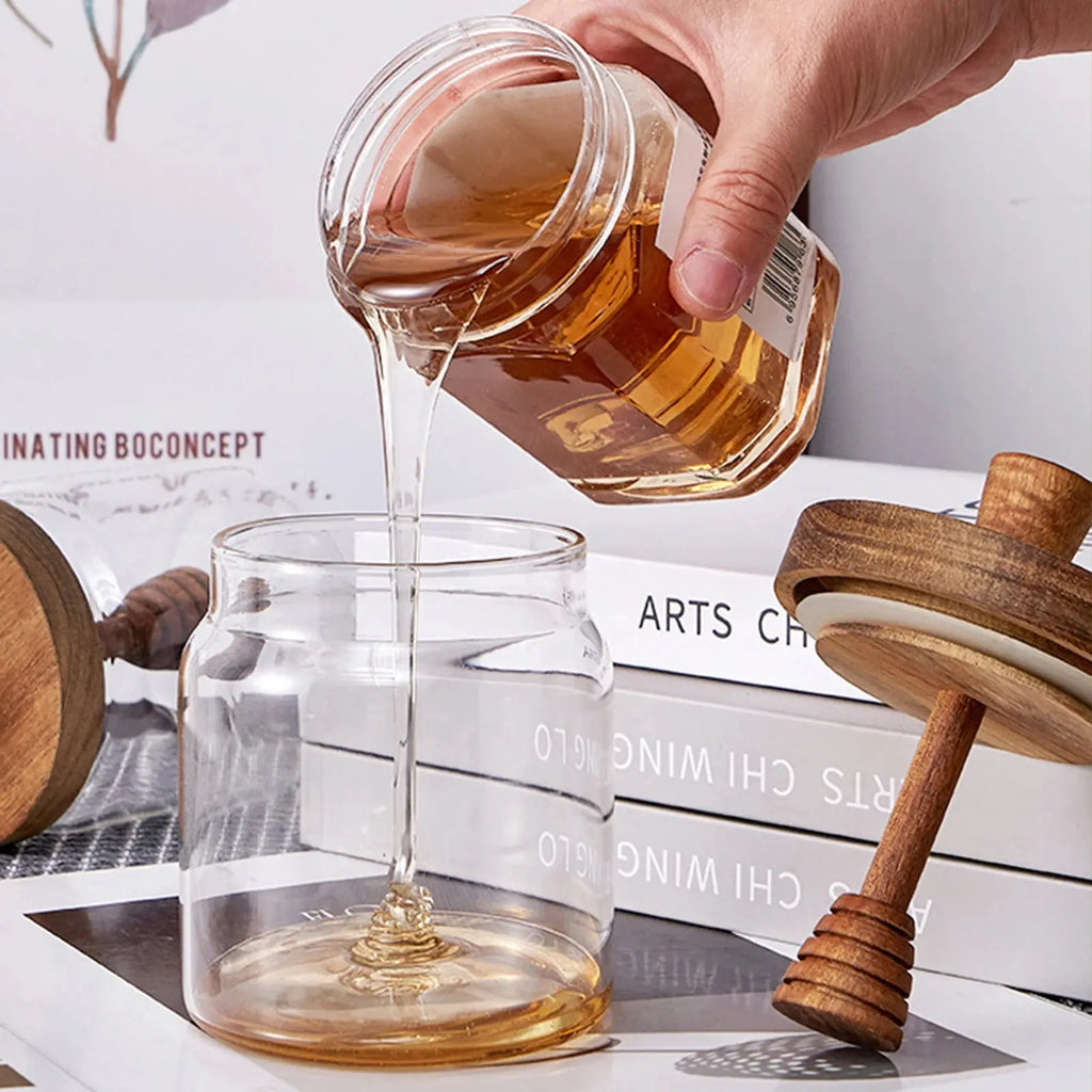 Glass Storage Bottles with Dipper Lid Honey Jars Wide Mouth Honey Containers Syrup Dispenser for Storing Honey and Syrup colegio culinario de morelia