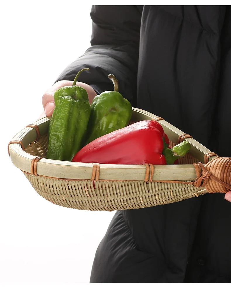 Bamboo weaving colander kitchen bamboo dustpan draining bamboo basket rice sieve scoop fruit basket kitchen storage organizer Chef's Market