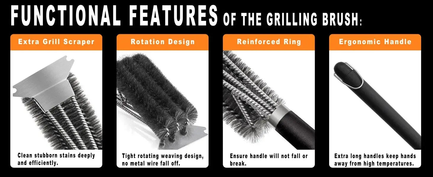 Barbecue cleaning brush, brush and scraper in one, Handle BBQ brush with Stainless Steel Bristles, Suitable for Outdoor Grill colegio culinario de morelia