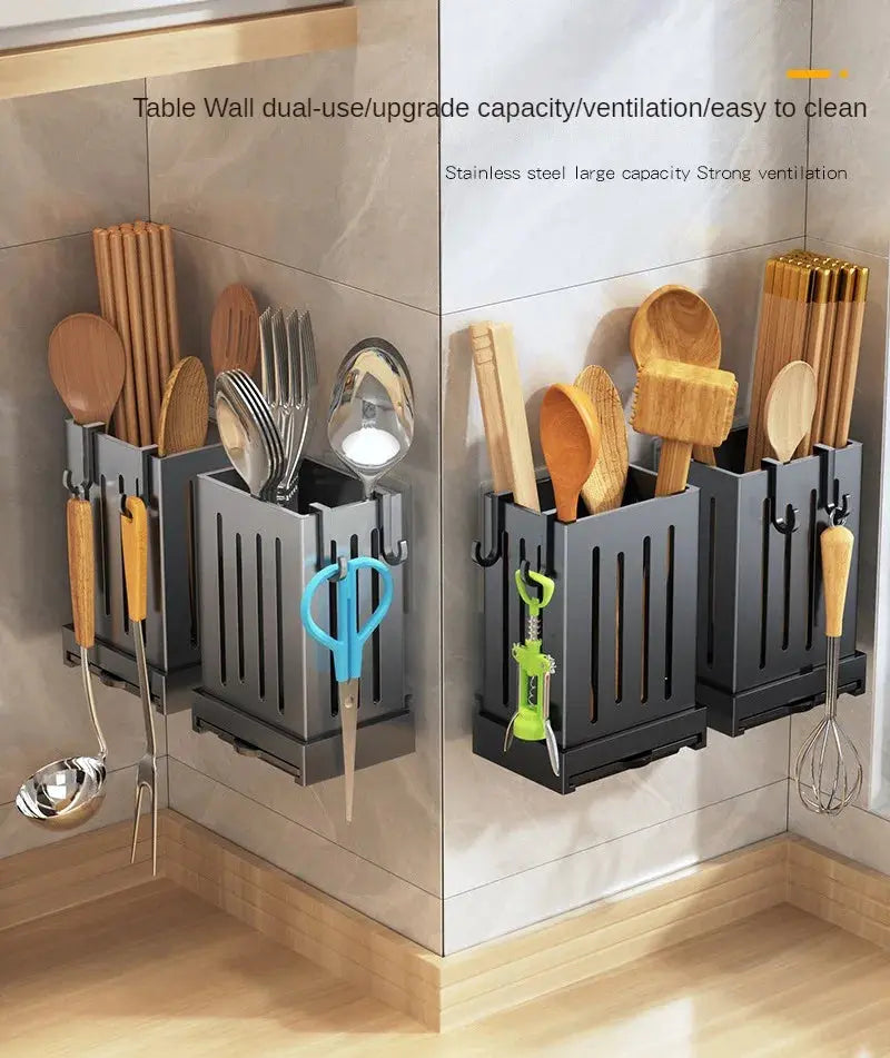 1pcs Kitchen Utensil Rack-Multifunctional Draining Chopstick Holder,Wall-Mounted or Freestanding Cutlery Storage Box, Plastic colegio culinario de morelia