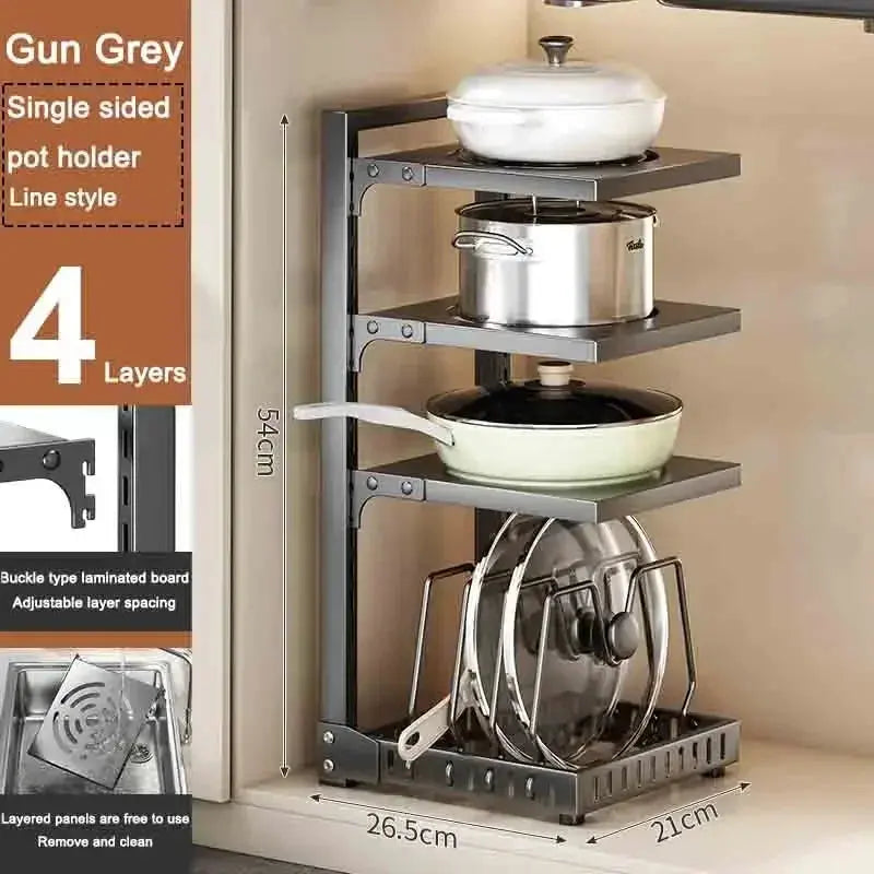Kitchen Under Sink Pot Holder Multilayer Frying Pan Rice Cooker Seasoning Storage Rack Adjustable Stainless Steel Organizer colegio culinario de morelia