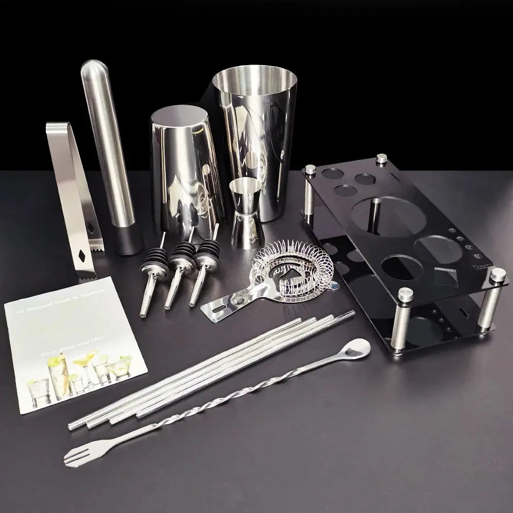 13 Piece 750ml 600ml Cocktail Shaker Set Stainless Steel Bar Tools with Black Stand, 750ml Shaker, Jigger, Spoon, Pourers colegio culinario de morelia