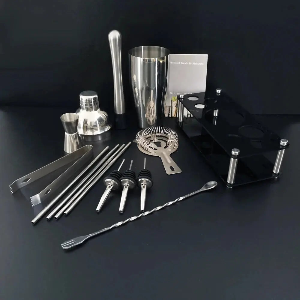 13 Piece 750ml 600ml Cocktail Shaker Set Stainless Steel Bar Tools with Black Stand, 750ml Shaker, Jigger, Spoon, Pourers colegio culinario de morelia