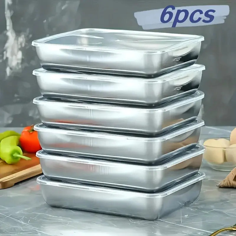 6pcs Stainless Steel Food Storage Container Large Capacity Suitable for Vegetables Fruits Fresh Meat and Various Foods colegio culinario de morelia