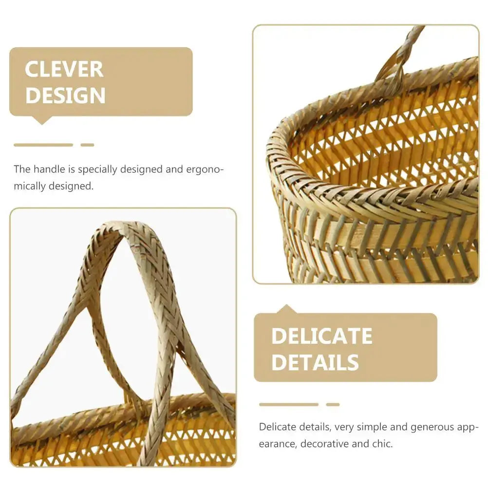 Ergonomic Handle Bamboo Shopping Basket Kitchen Fruit Storage Vegetable Holder Home Storage ganization Weaving Baskets Harvest colegio culinario de morelia