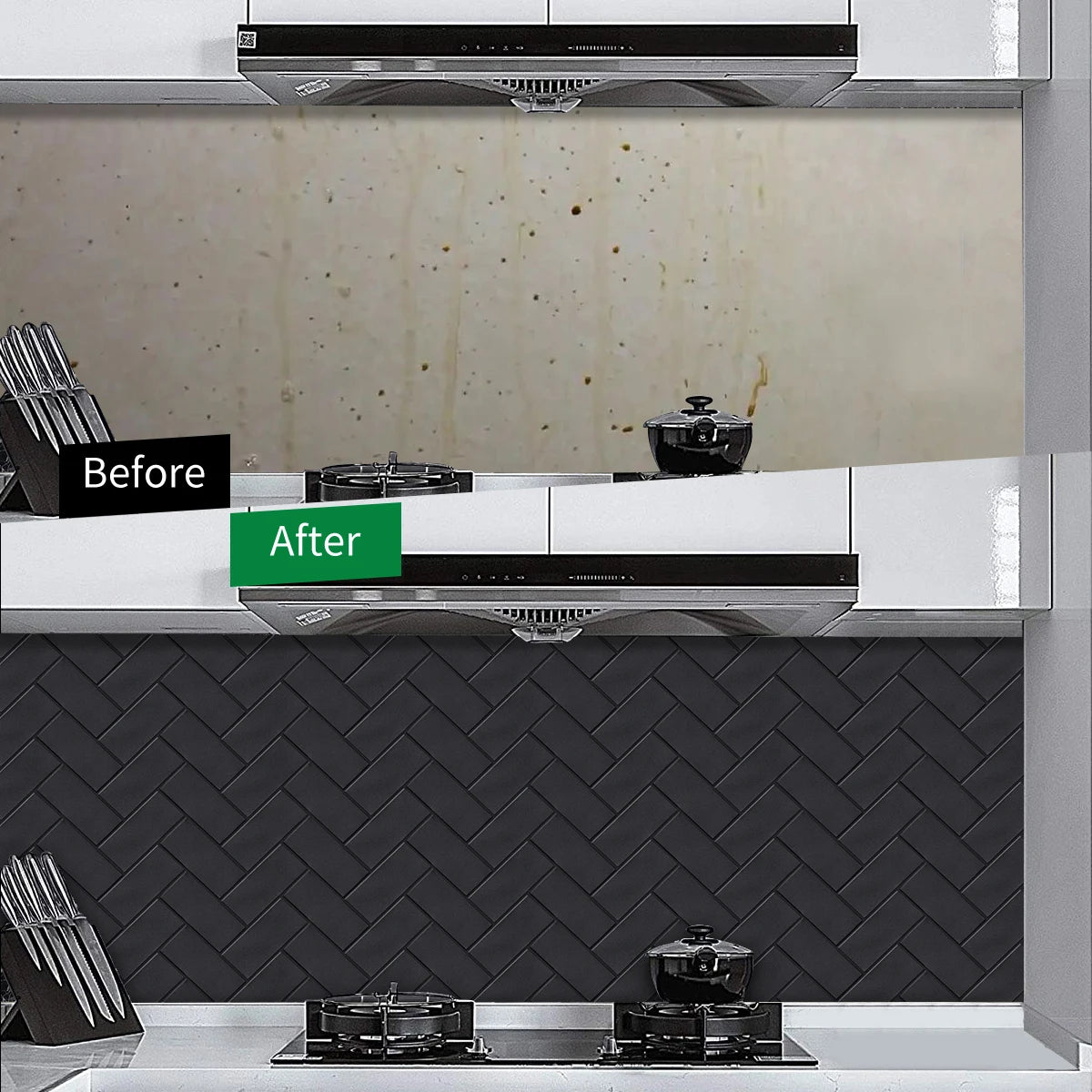 10 Pieces Peel and Stick Herringbone Wall Tiles DIY Kitchen Backsplash Big SIze Wall Sticker Waterproof Vinyl Wallpaper for Home Chef's Market