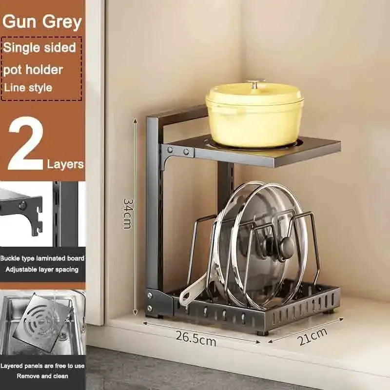 Kitchen Under Sink Pot Holder Multilayer Frying Pan Rice Cooker Seasoning Storage Rack Adjustable Stainless Steel Organizer colegio culinario de morelia