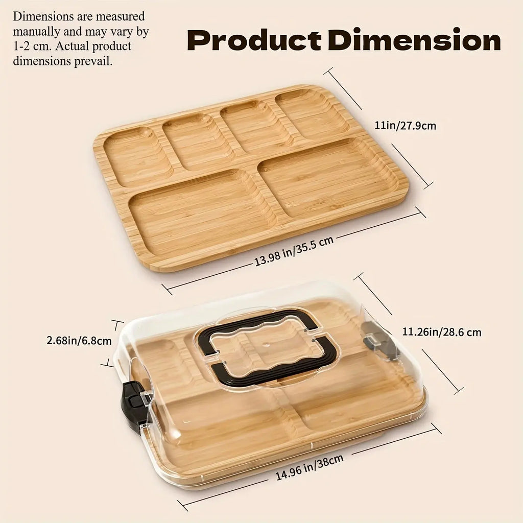 1-piece Eco-friendly Bamboo Cheese Board with Safety Snap-on Acrylic Lid - Portable Food Tray for Camping, Parties, Restaurants colegio culinario de morelia
