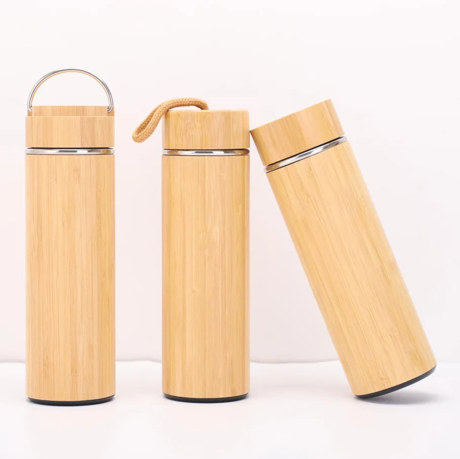 Bamboo Crafts Bamboo Tea Thermos Steel Double Wall Coffee Tea Bamboo Vacuum Flask 400-500ml Chef's Market