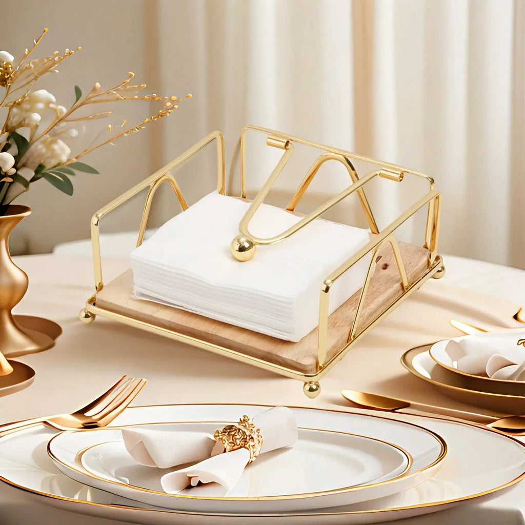 Gold Modern Napkin Holder for Table with Weighted Arm, Square Metal Flat Napkin Holder Farmhouse Napkin Box Rustic Napkin Tray colegio culinario de morelia