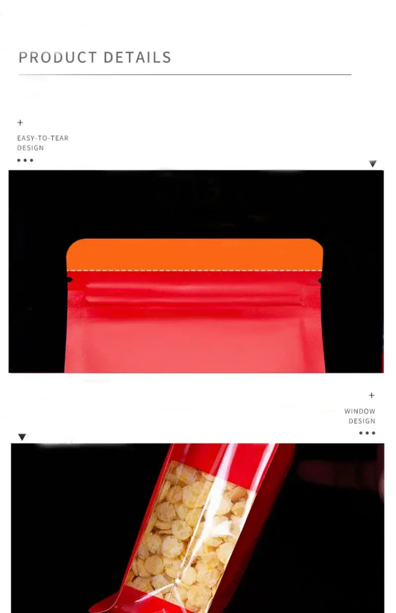 50pcs Thick Stand Up Tear Notch Aluminum Foil Window Side Reusable Ziplock Packaging Pouches Food Powder Snack Nuts colegio culinario de morelia