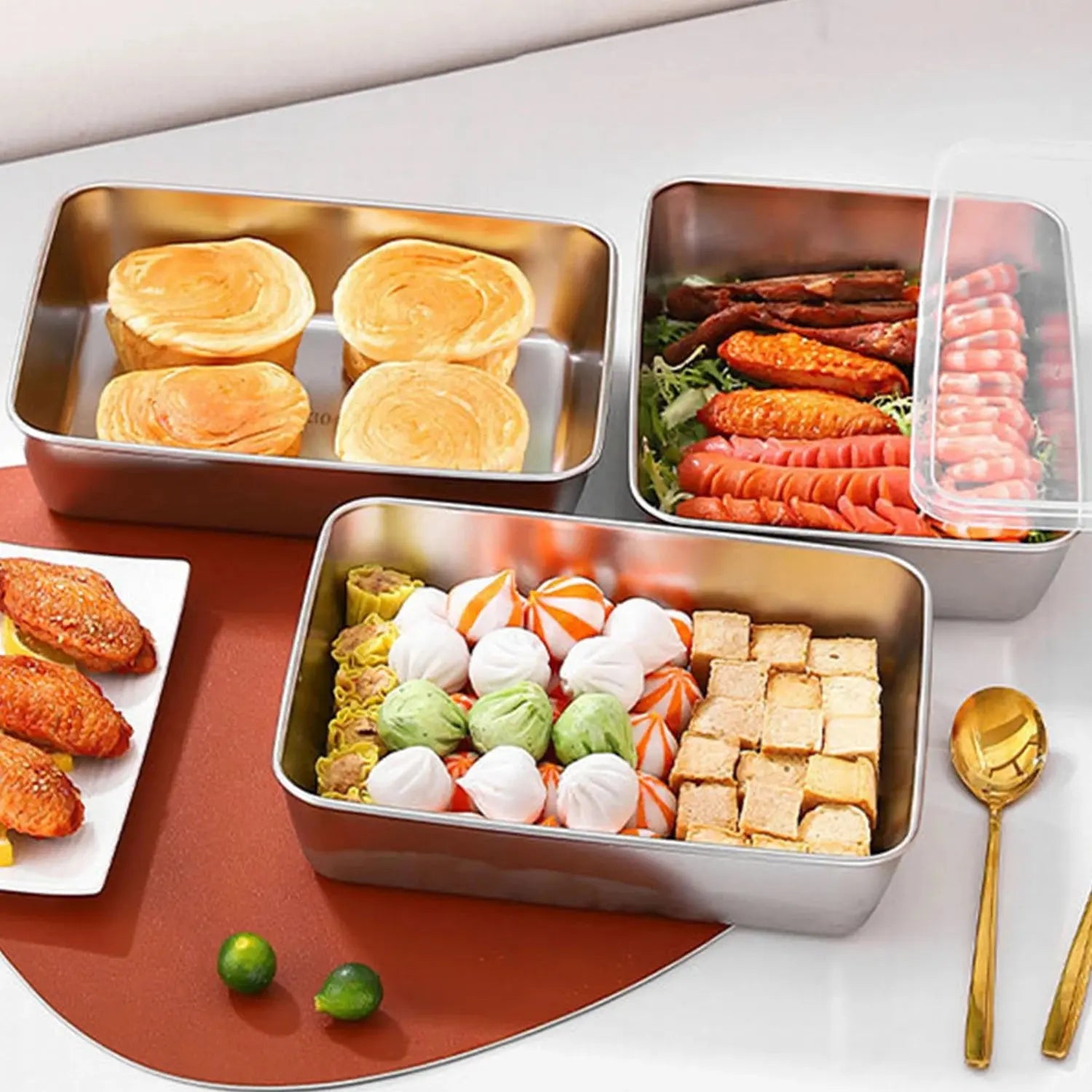 6pcs Stainless Steel Food Storage Container Large Capacity Suitable for Vegetables Fruits Fresh Meat and Various Foods colegio culinario de morelia