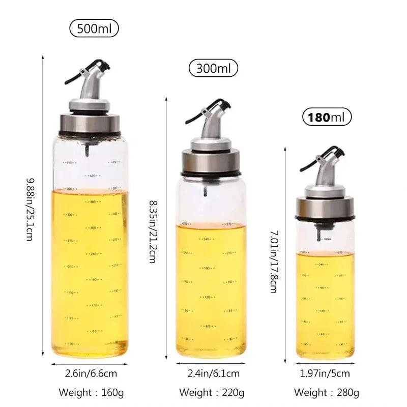 1PCS 180/300/500ml Oil Bottle High Borosilicate Glass Dispenser With Scale Quantitative Sauce Vinegar Cooking Kitchen Supplies colegio culinario de morelia