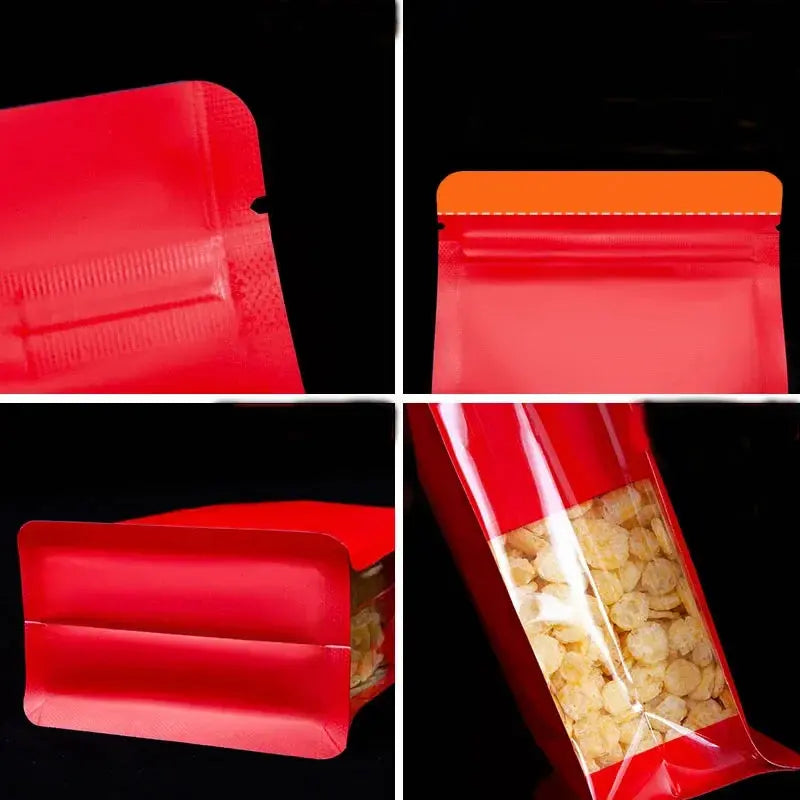 50pcs Thick Stand Up Tear Notch Aluminum Foil Window Side Reusable Ziplock Packaging Pouches Food Powder Snack Nuts colegio culinario de morelia