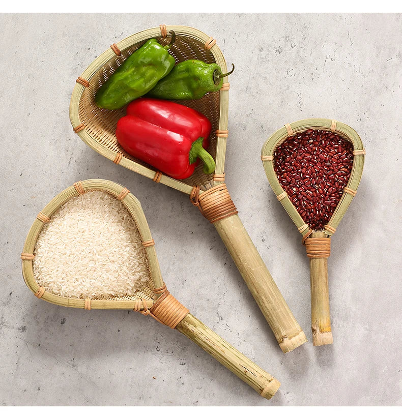 Bamboo weaving colander kitchen bamboo dustpan draining bamboo basket rice sieve scoop fruit basket kitchen storage organizer Chef's Market