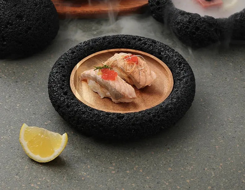 Japanese Tableware Rock Sushi Plate Coal Ball Volcanic Stone Swing Plate Steak Plate Hotel Creative Dining Plate Sushi Dish colegio culinario de morelia