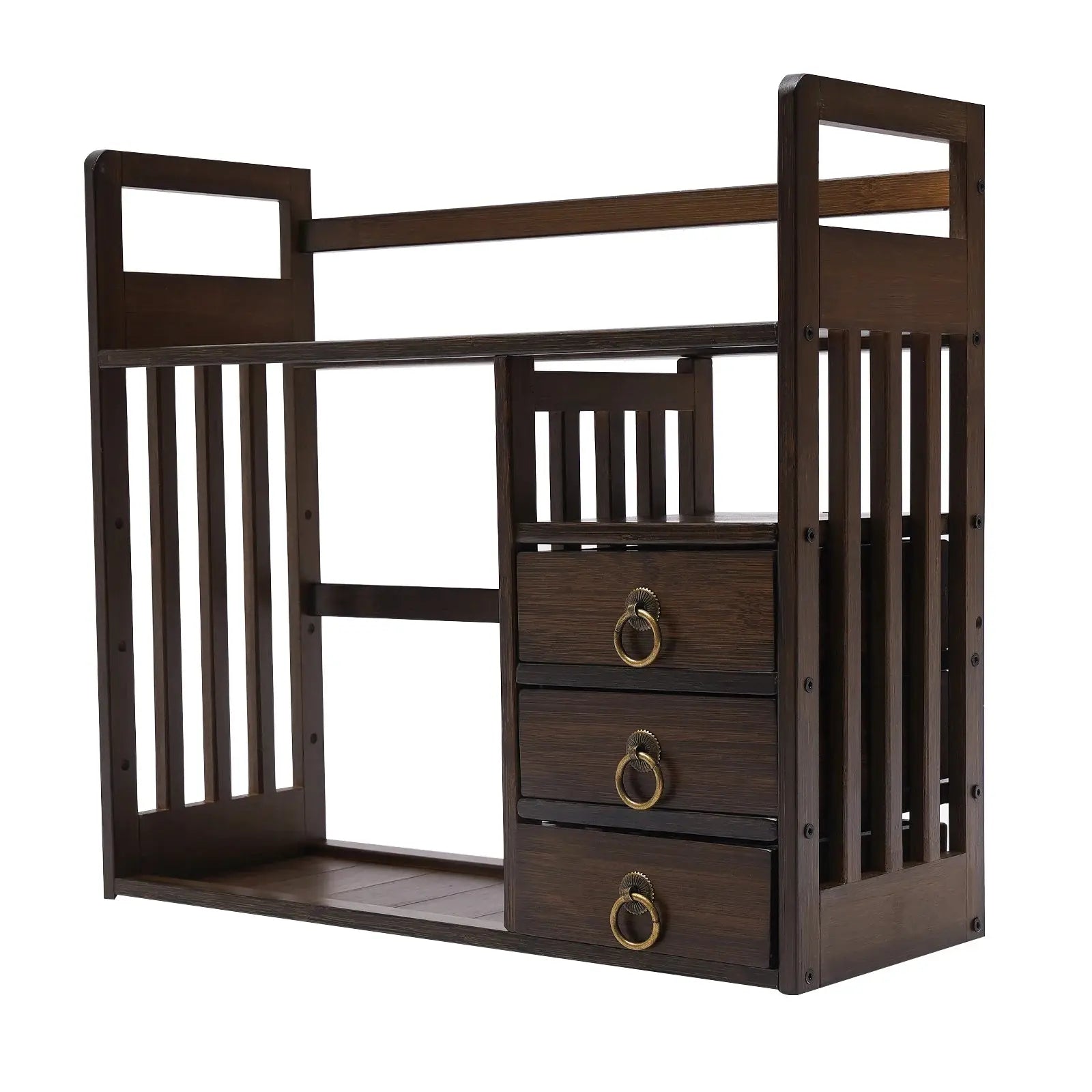 Bamboo Desktop Bookshelf with 3 Drawers, Desktop Storage Cabinet, Office Storage Organizer Student Desktop Multi-Layer Shelf colegio culinario de morelia