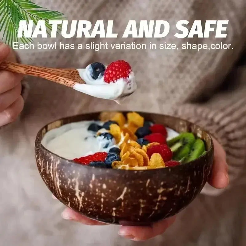 8/1PCS Natural Coconut Bowl Set Salad Coco Smoothie Mixing Rice Ramen Bowl with Wooden Spoon for Dessert Fruit Kitchen Tableware colegio culinario de morelia