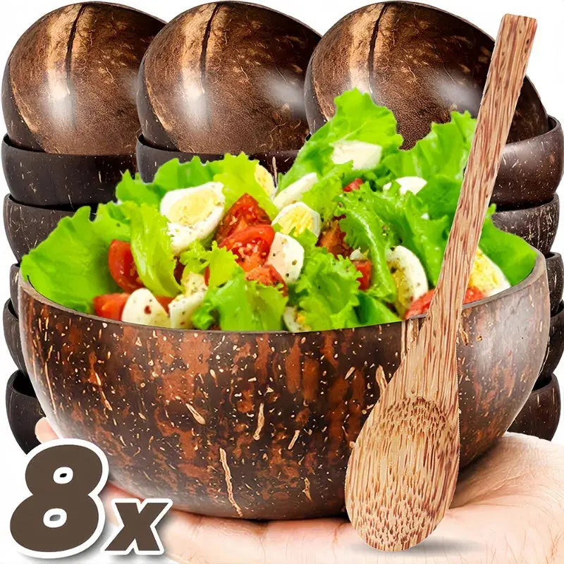 8/1PCS Natural Coconut Bowl Set Salad Coco Smoothie Mixing Rice Ramen Bowl with Wooden Spoon for Dessert Fruit Kitchen Tableware colegio culinario de morelia