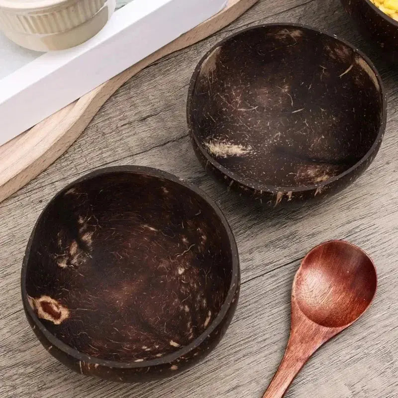 8/1PCS Natural Coconut Bowl Set Salad Coco Smoothie Mixing Rice Ramen Bowl with Wooden Spoon for Dessert Fruit Kitchen Tableware colegio culinario de morelia