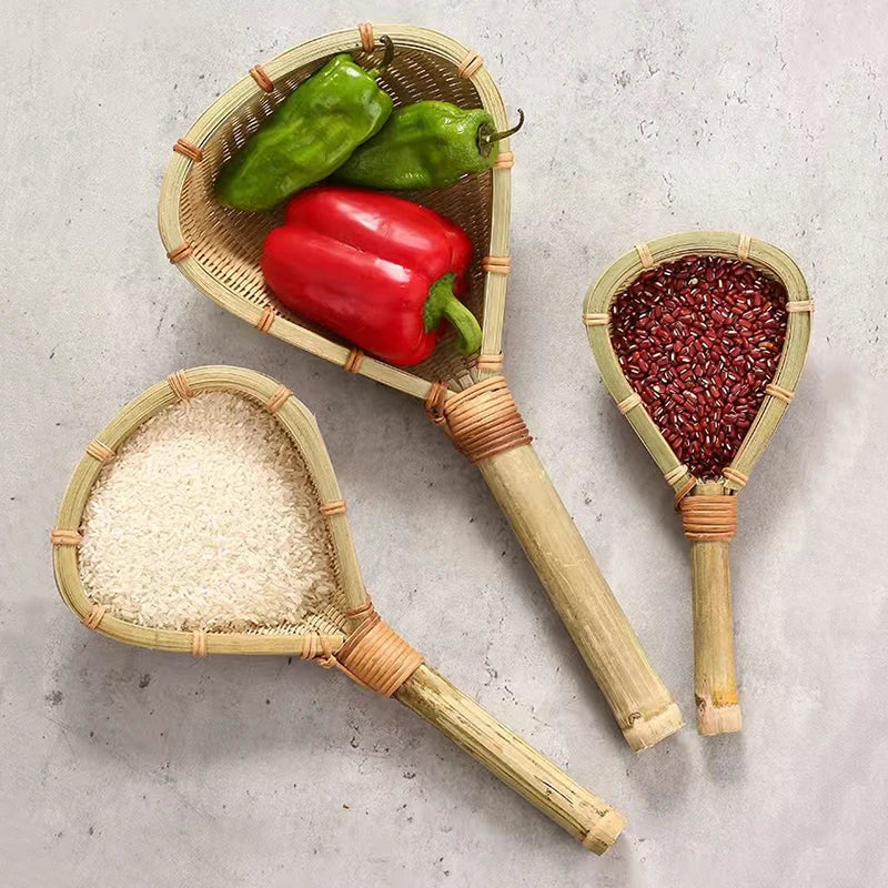 Bamboo weaving colander kitchen bamboo dustpan draining bamboo basket rice sieve scoop fruit basket kitchen storage organizer Chef's Market