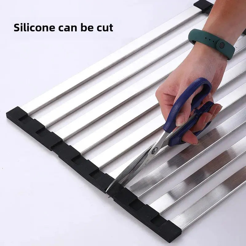 Kitchen sink drain rack 304 stainless steel collapsible dish filter roller curtain sink drain basket storage rack colegio culinario de morelia