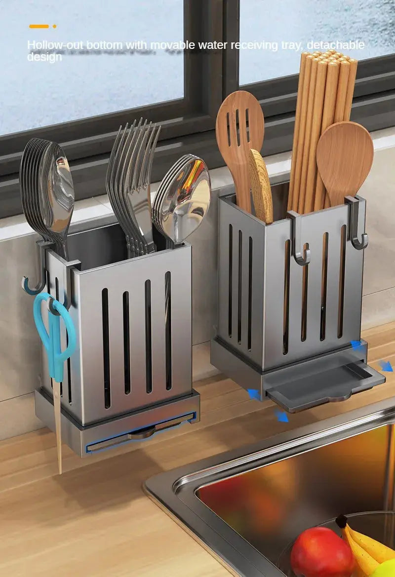 1pcs Kitchen Utensil Rack-Multifunctional Draining Chopstick Holder,Wall-Mounted or Freestanding Cutlery Storage Box, Plastic colegio culinario de morelia