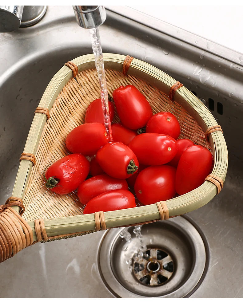 Bamboo weaving colander kitchen bamboo dustpan draining bamboo basket rice sieve scoop fruit basket kitchen storage organizer Chef's Market