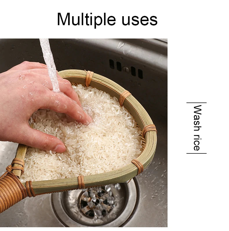 Bamboo weaving colander kitchen bamboo dustpan draining bamboo basket rice sieve scoop fruit basket kitchen storage organizer Chef's Market