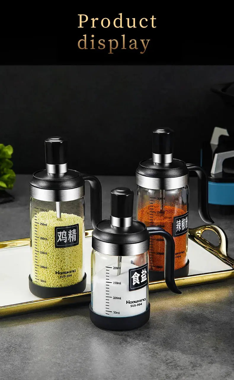 1pc Spice seasoning  bottle  kitchen supplies glass transparent sugar bottle with spoon seasoning bottle Salt and Pepper bottle colegio culinario de morelia