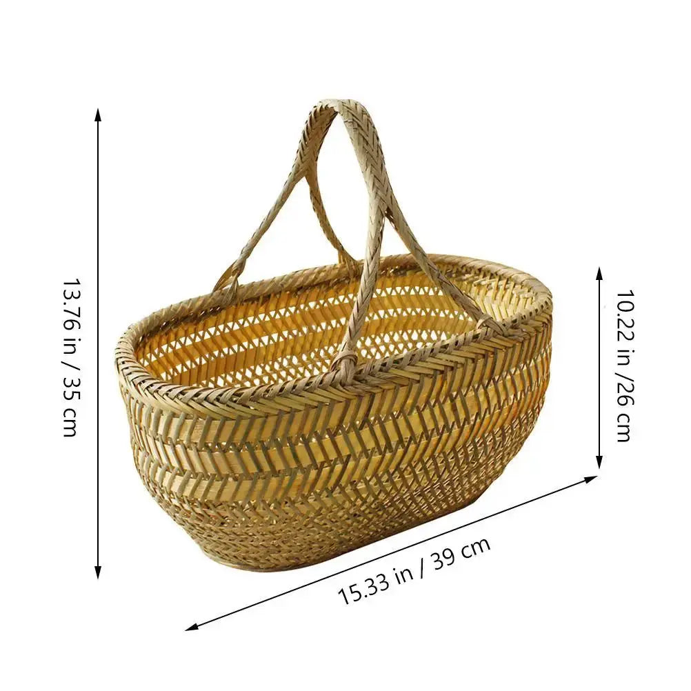 Ergonomic Handle Bamboo Shopping Basket Kitchen Fruit Storage Vegetable Holder Home Storage ganization Weaving Baskets Harvest colegio culinario de morelia