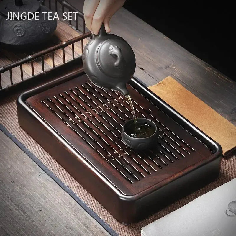 Black Ebony Tea Tray Household Solid Wooden Tea Tray Drainage Water Storage Tea Board Chinese Tea Table Decor Home Accessories colegio culinario de morelia